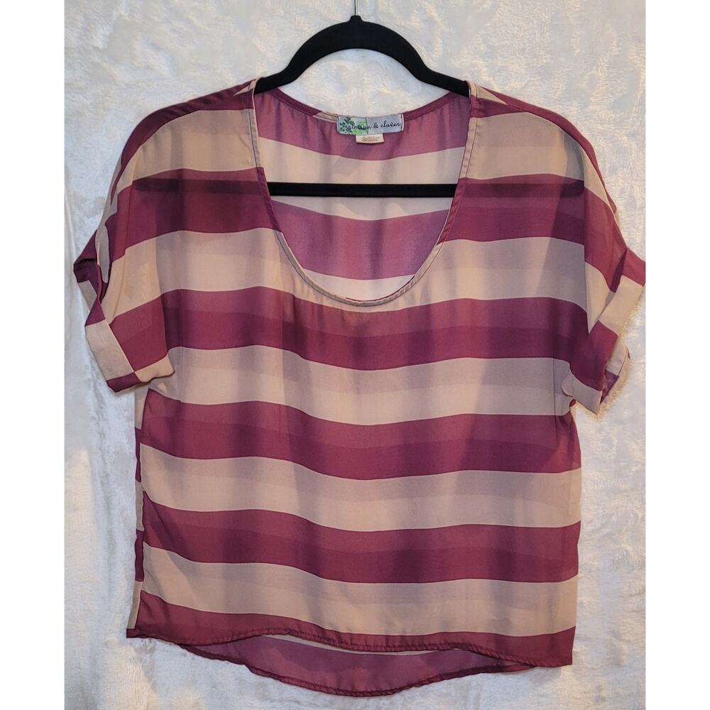 Crimson & Clover Polyester Striped Short Sleeve Blouse Women Size Medium